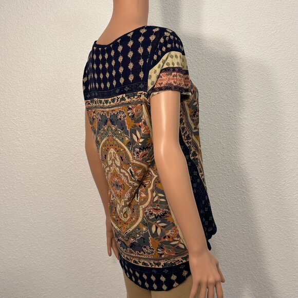 Lucky Brand Blue Persian Carpet Print Scoop Neck Tee Women’s Medium - Picture 6 of 11